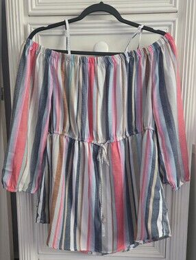 A Hint of Blush Off-Shoulder Multicolor Striped Top Size M